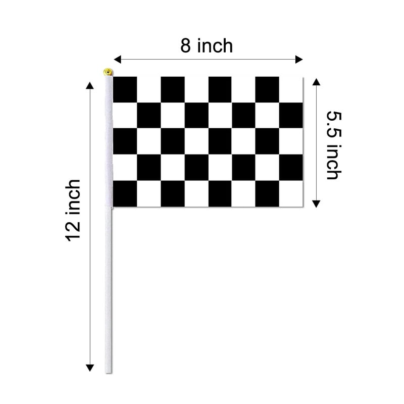 Piokio 20 Pack 8""x5.5"" Black and White Checkered Racing Stick Flag?Racing Hand Held Stick Flags  for Nascar Race Party Supplies - Image 2